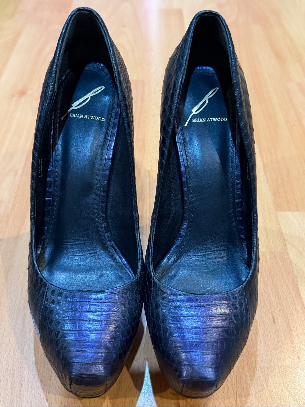 Brian Atwood Ferguson Iridescent Snakeskin Platform Pumps Purple Size 7.5